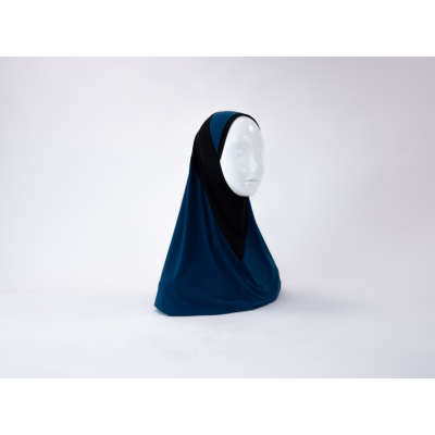Hijab lycra  1 piece bicolor bleu canard/noir